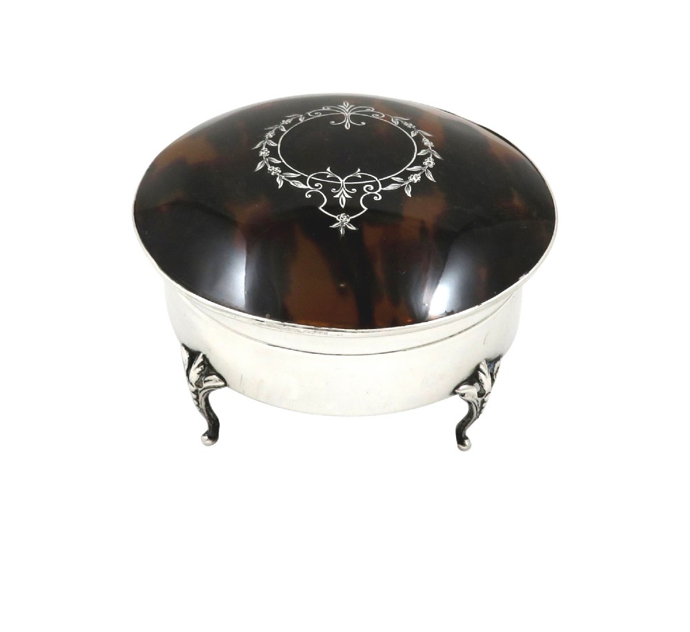 Antique Sterling Silver & Tortoiseshell Trinket Box 1923 View V