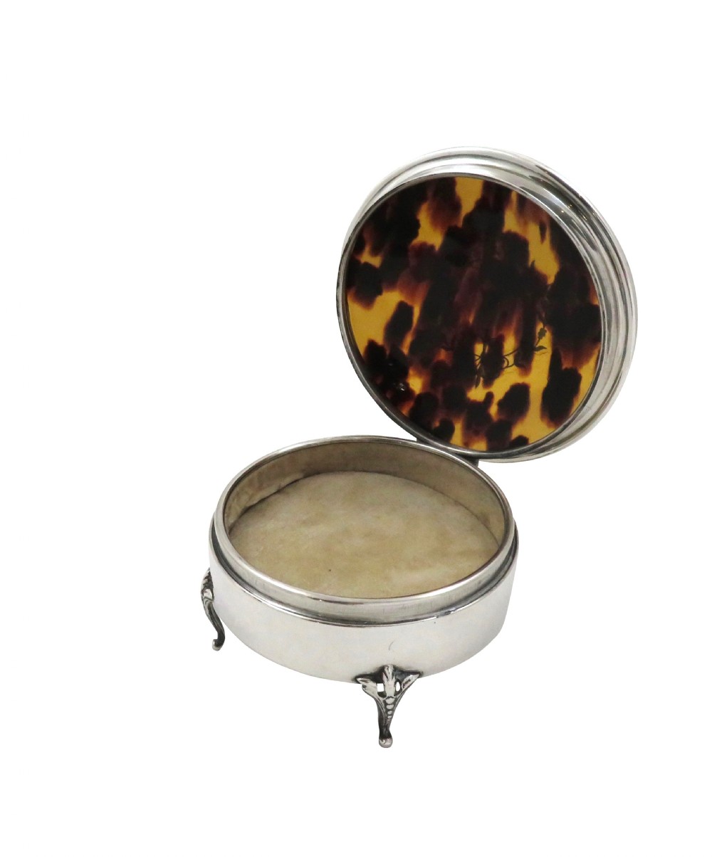 Antique Sterling Silver & Tortoiseshell Trinket Box 1923 View VI