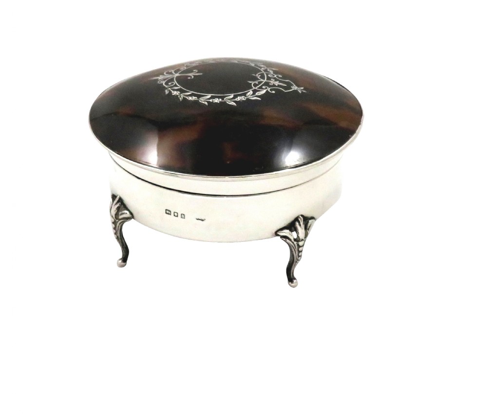Antique Sterling Silver & Tortoiseshell Trinket Box 1923 View IX