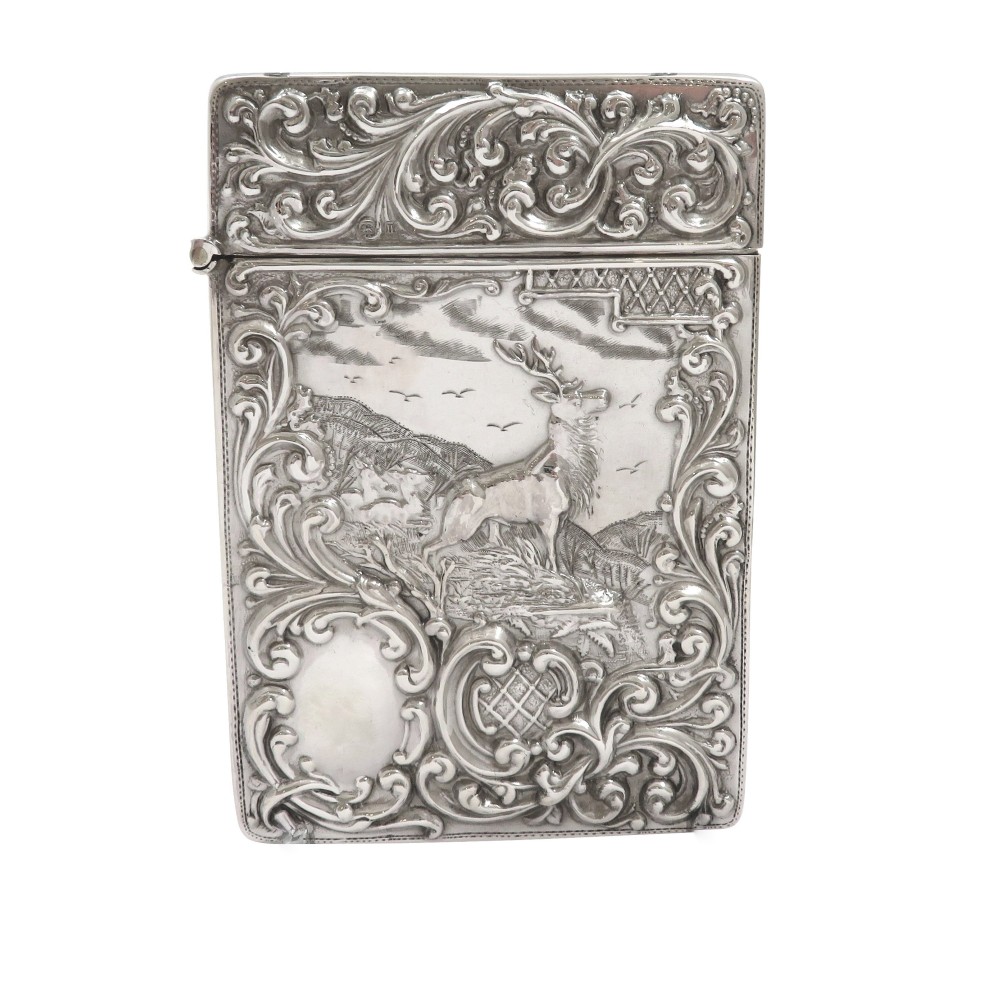 Antique Sterling Silver 'Stag' Card Case 1911