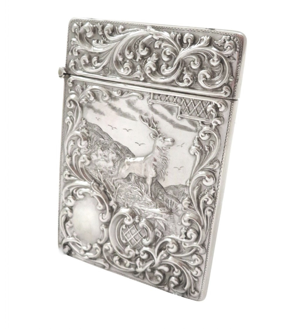 Antique Sterling Silver 'Stag' Card Case 1911 View V