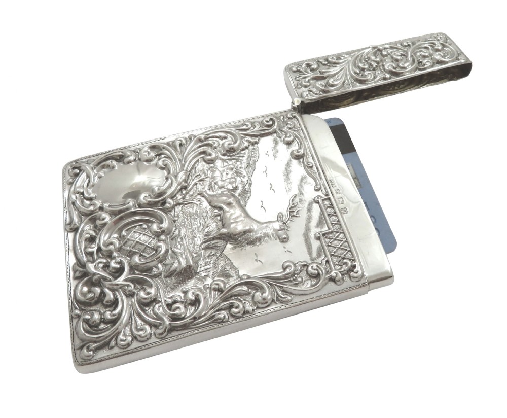 Antique Sterling Silver 'Stag' Card Case 1911 View VI