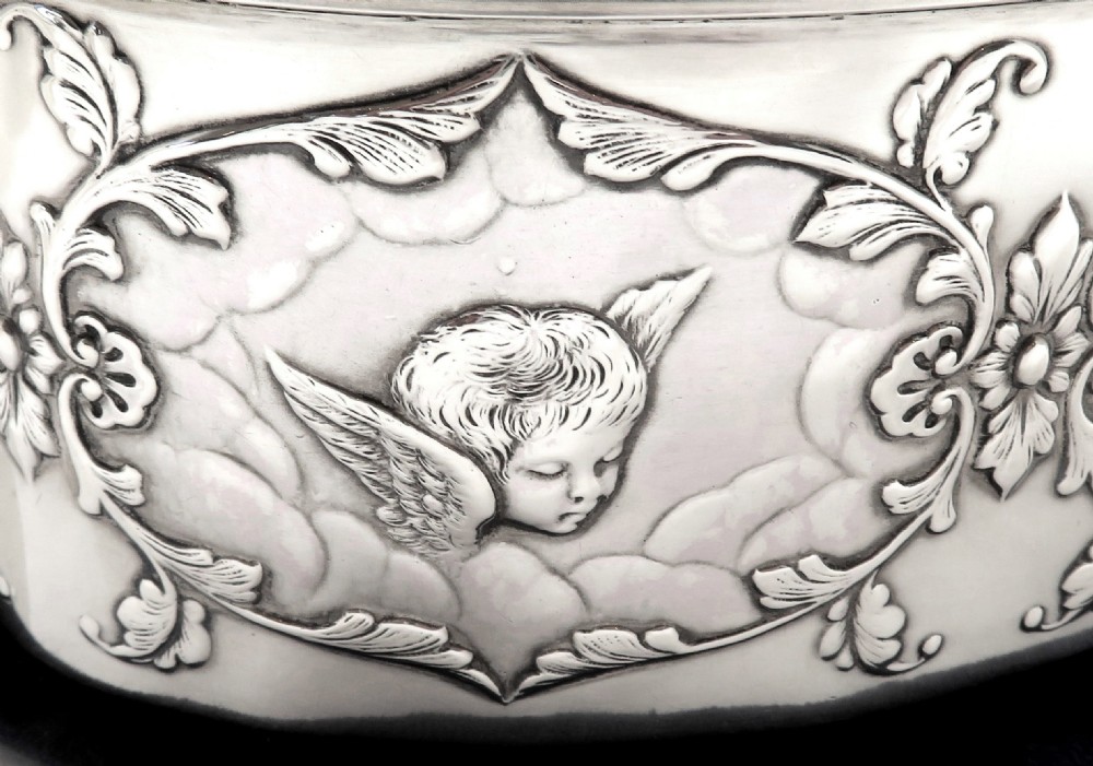 Antique Victorian Sterling Silver Heart 'Angels' Trinket Box 1897 View VII