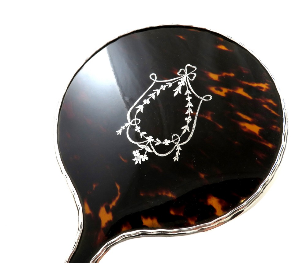 Antique Sterling Silver & Tortoiseshell Hand Mirror 1923 View IV