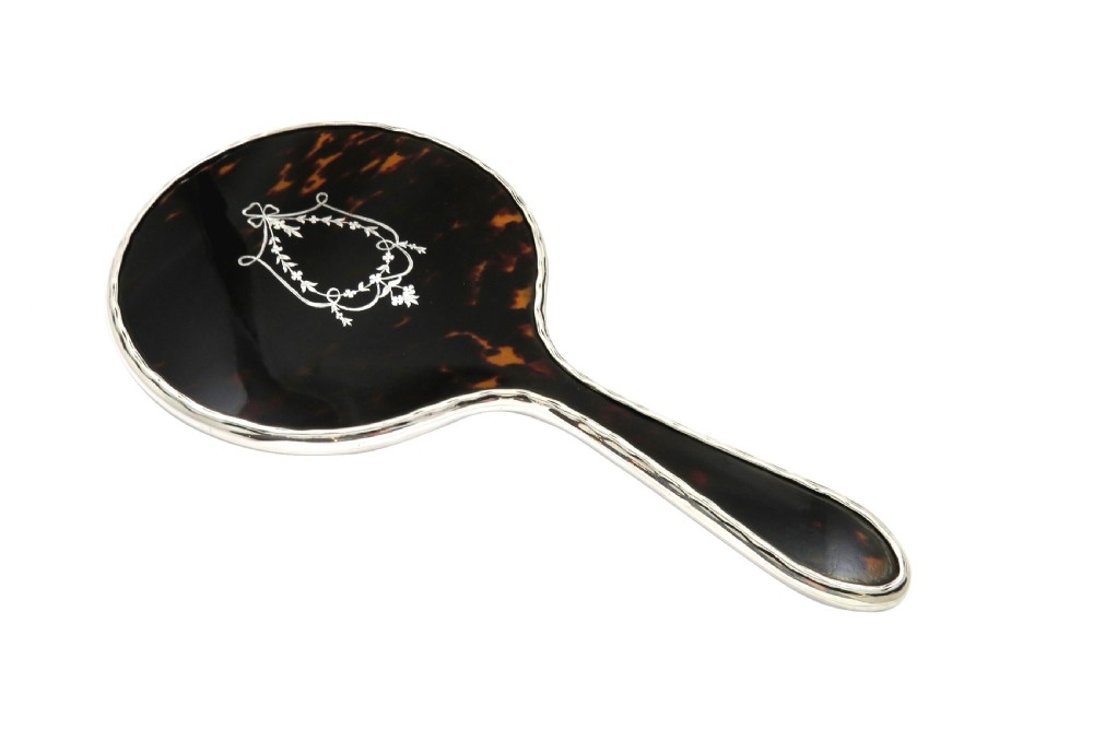 Antique Sterling Silver & Tortoiseshell Hand Mirror 1923 View V