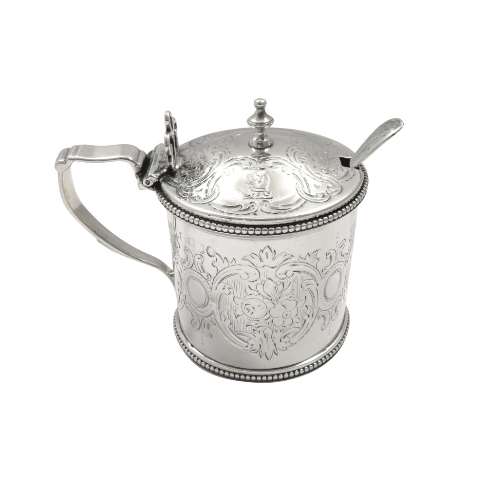 Antique Victorian Sterling Silver Mustard Pot with Spoon 1866
