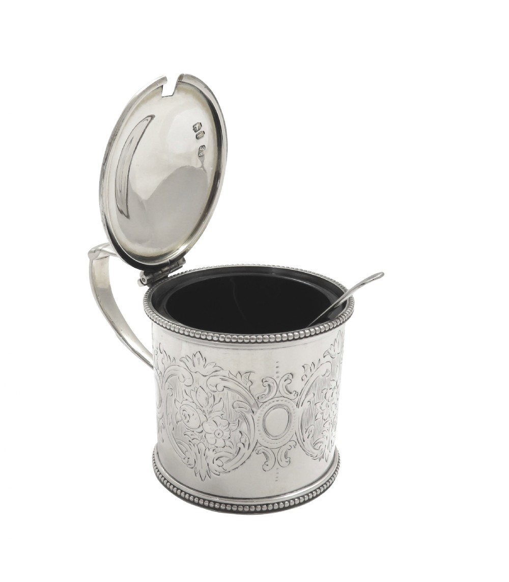 Antique Victorian Sterling Silver Mustard Pot with Spoon 1866 View IV