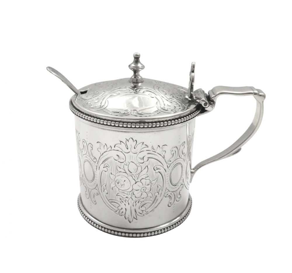 Antique Victorian Sterling Silver Mustard Pot with Spoon 1866 View IX