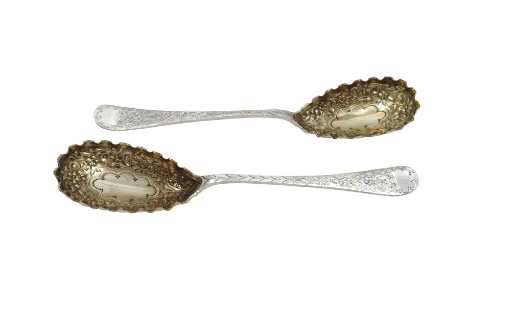 Pair of Antique Victorian Sterling Silver Serving Spoons 1899 View VI