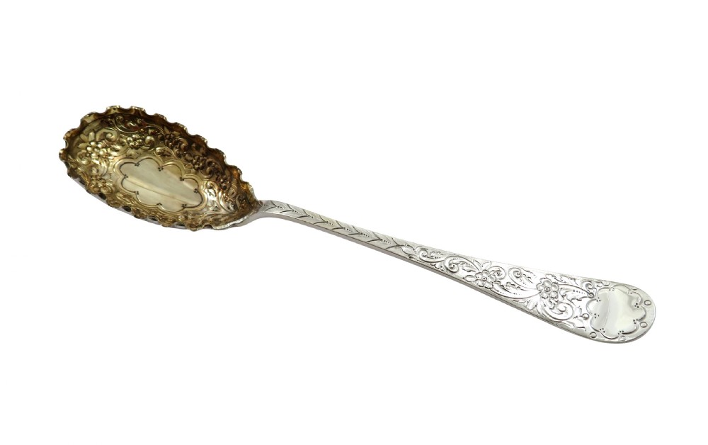 Pair of Antique Victorian Sterling Silver Serving Spoons 1899 View VII