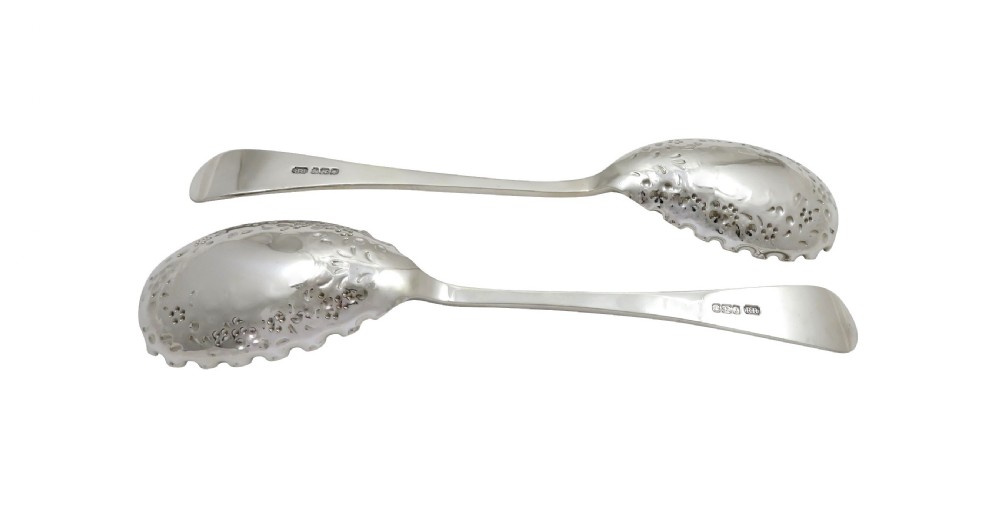 Pair of Antique Victorian Sterling Silver Serving Spoons 1899 View IX