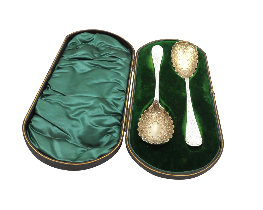 Pair of Antique Victorian Sterling Silver Serving Spoons 1899 View X