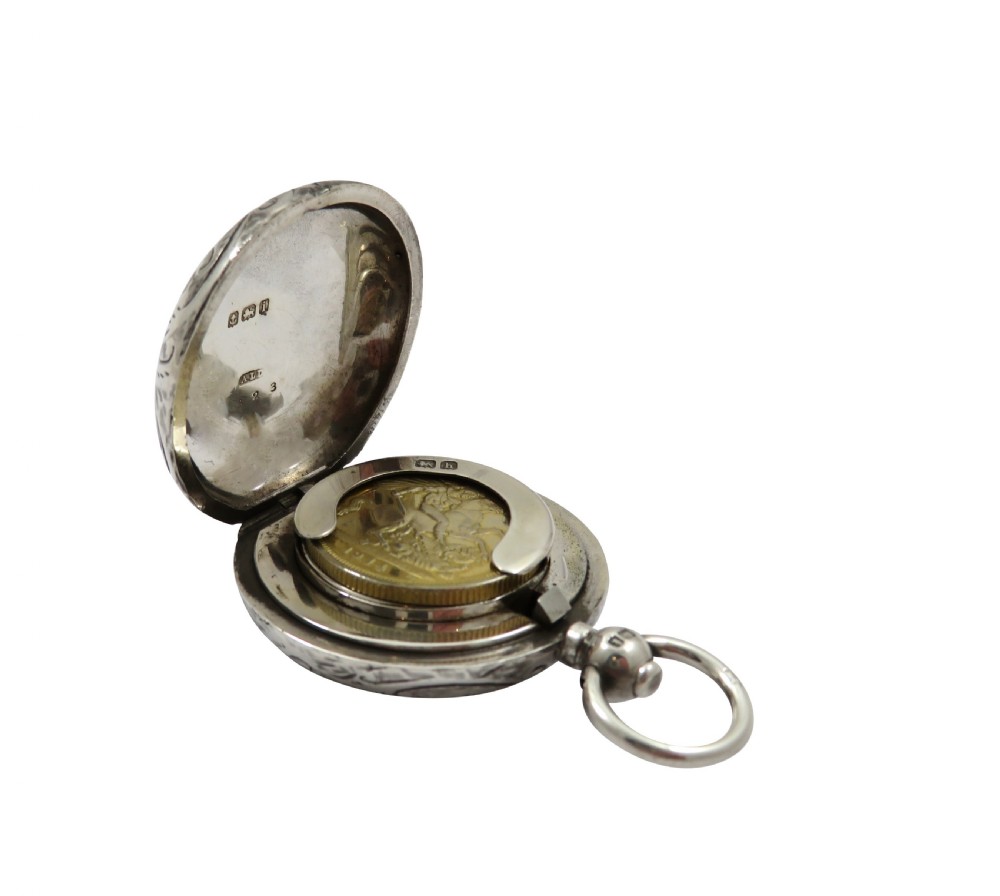 Antique Edwardian Sterling Silver Sovereign Case 1908 View VII