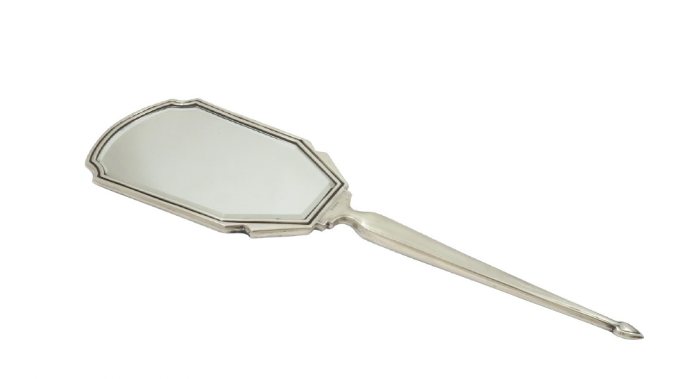 Antique Genuine Art Deco Sterling Silver & Blue Enamel Hand Mirror 1935 View VII