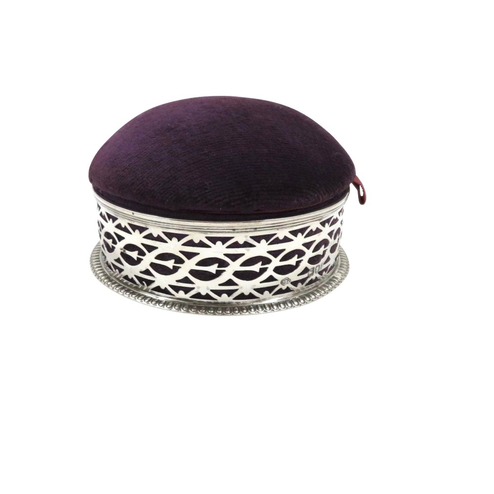 Antique Victorian Sterling Silver & Velvet Trinket Box 1900