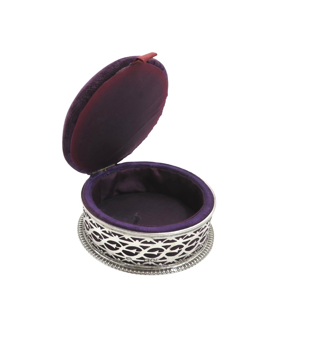 Antique Victorian Sterling Silver & Velvet Trinket Box 1900 View II