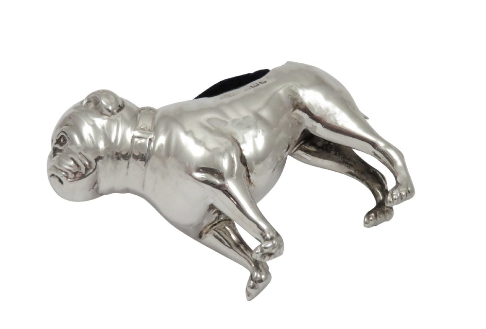 Antique Edwardian Sterling Silver Bull Dog Pin Cushion 1906 View IV