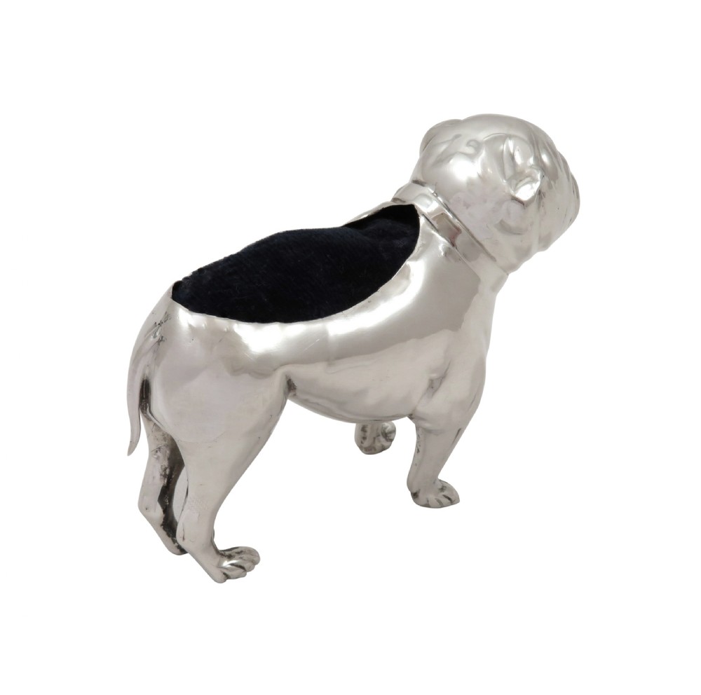 Antique Edwardian Sterling Silver Bull Dog Pin Cushion 1906 View VIII