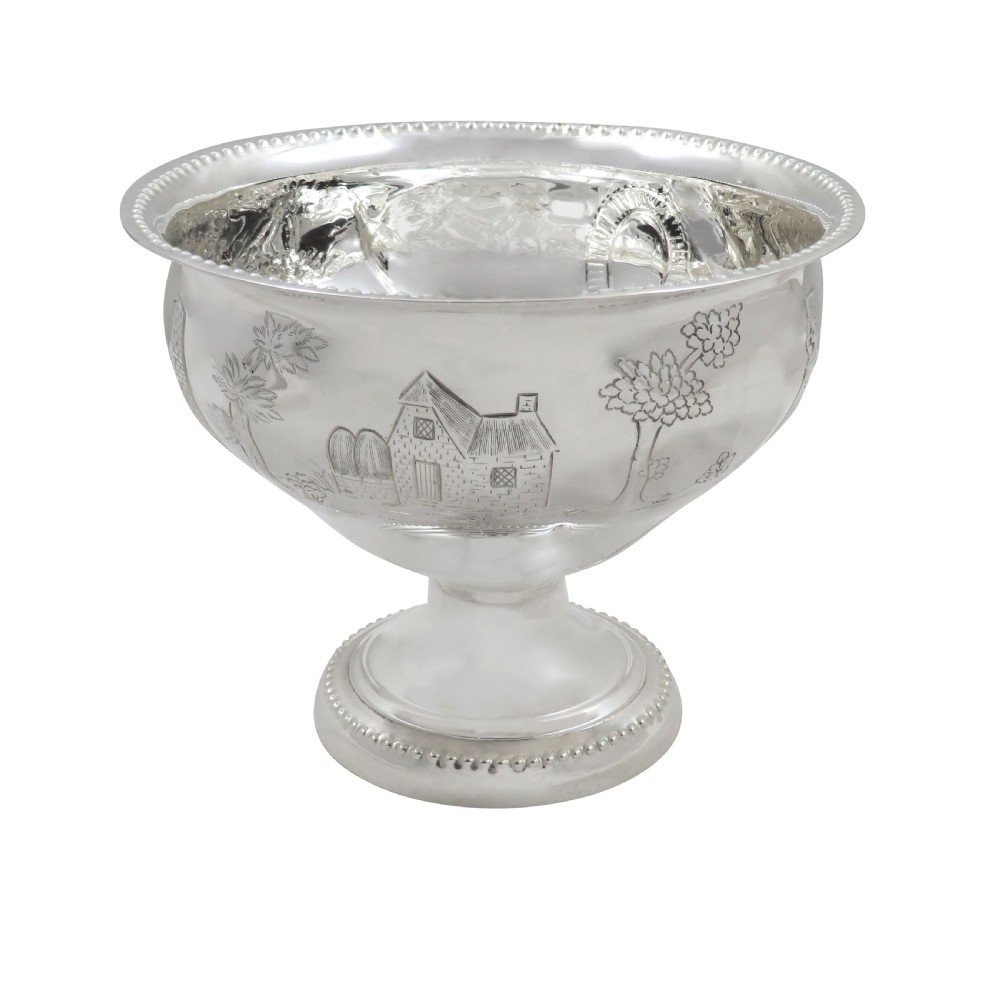 Antique Irish Edwardian Sterling Silver Bowl with Scenes - Dublin 1910 View IV