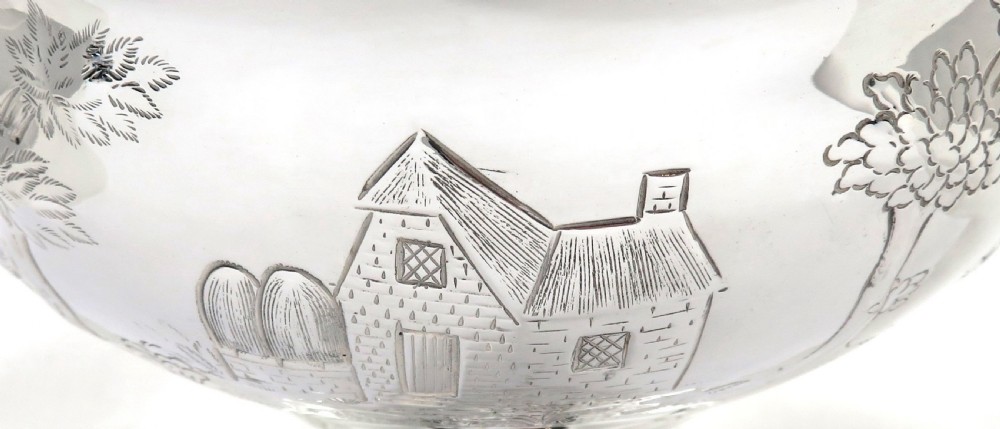 Antique Irish Edwardian Sterling Silver Bowl with Scenes - Dublin 1910 View V
