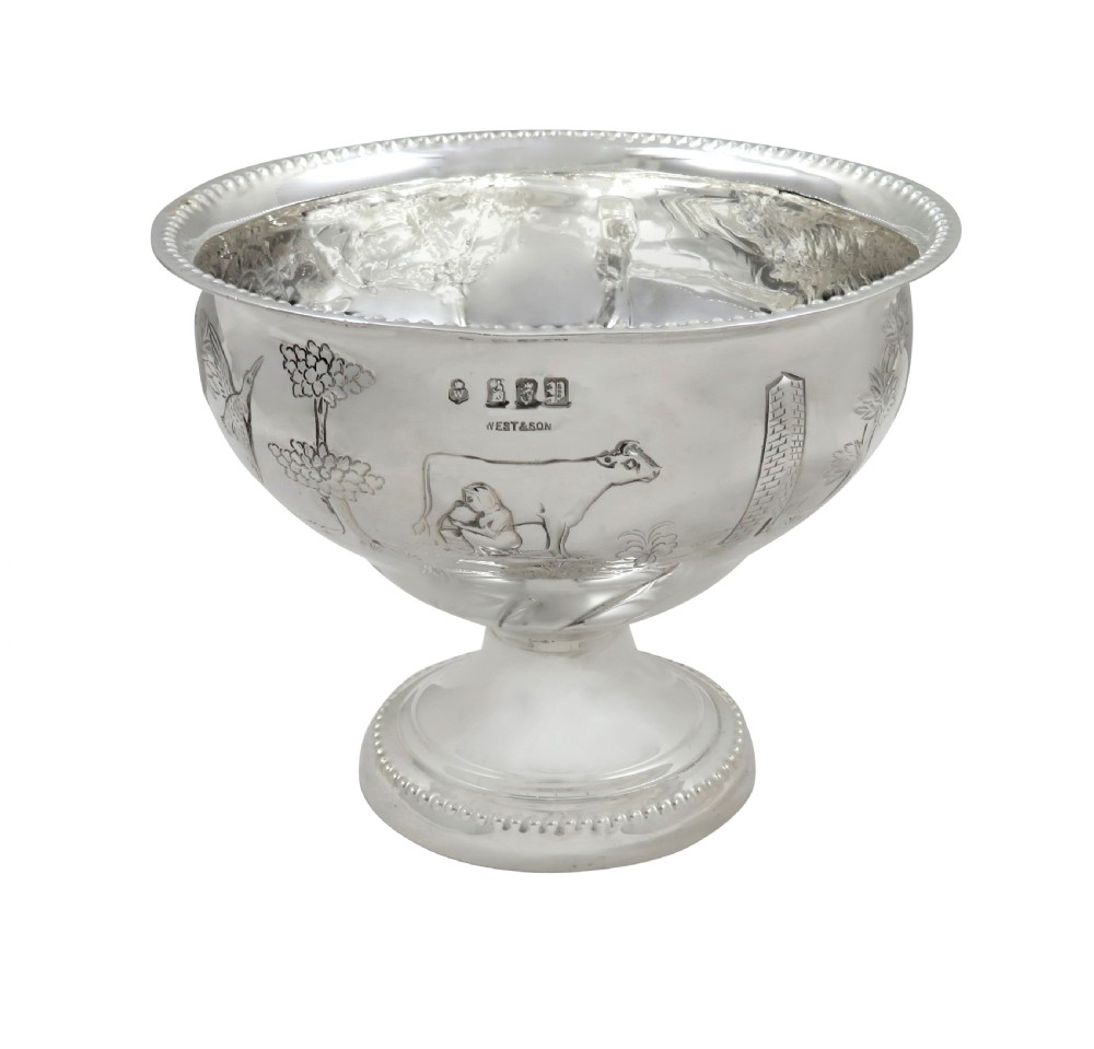 Antique Irish Edwardian Sterling Silver Bowl with Scenes - Dublin 1910 View VI