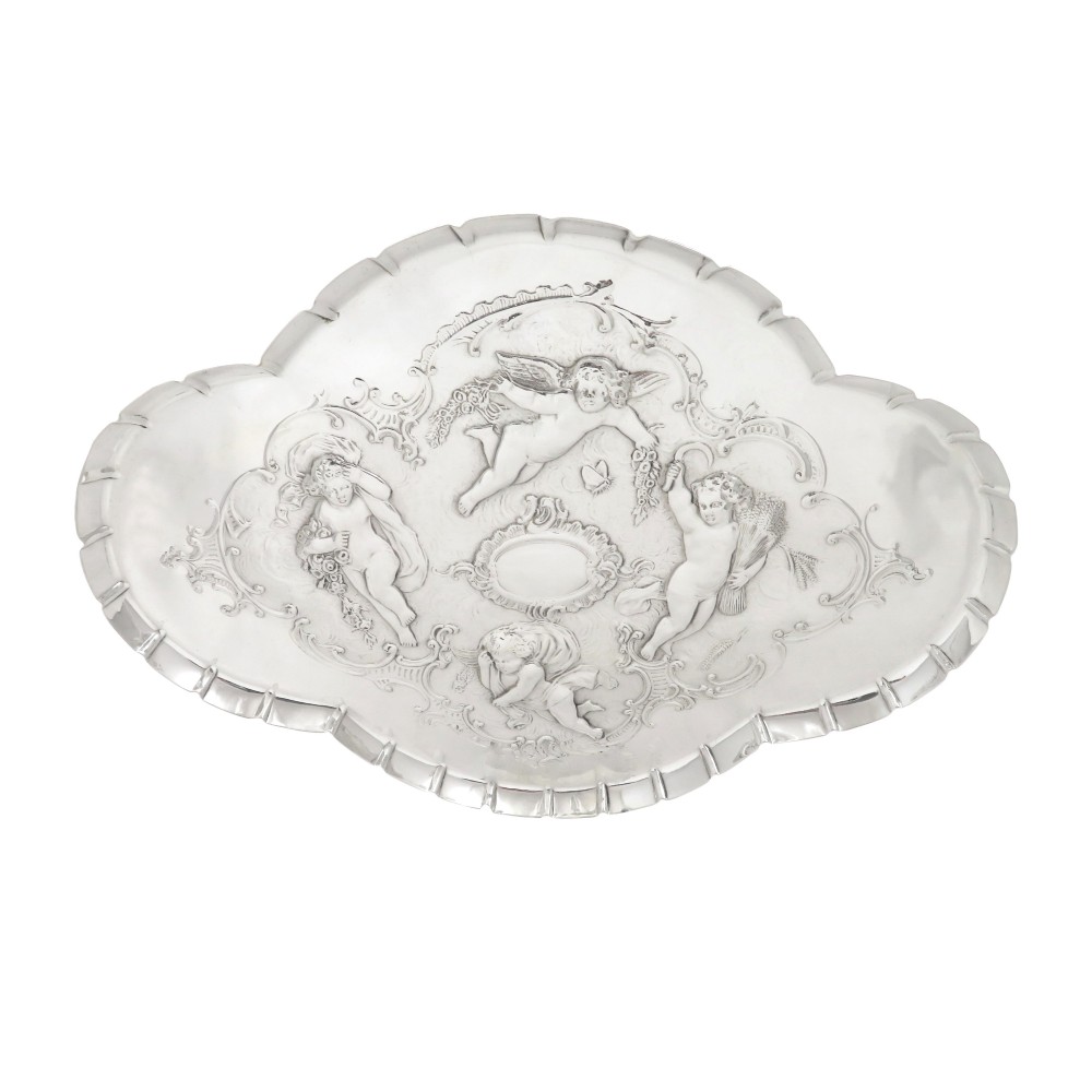 Antique Edwardian Sterling Silver 'Cherub' Dressing Tray 1904