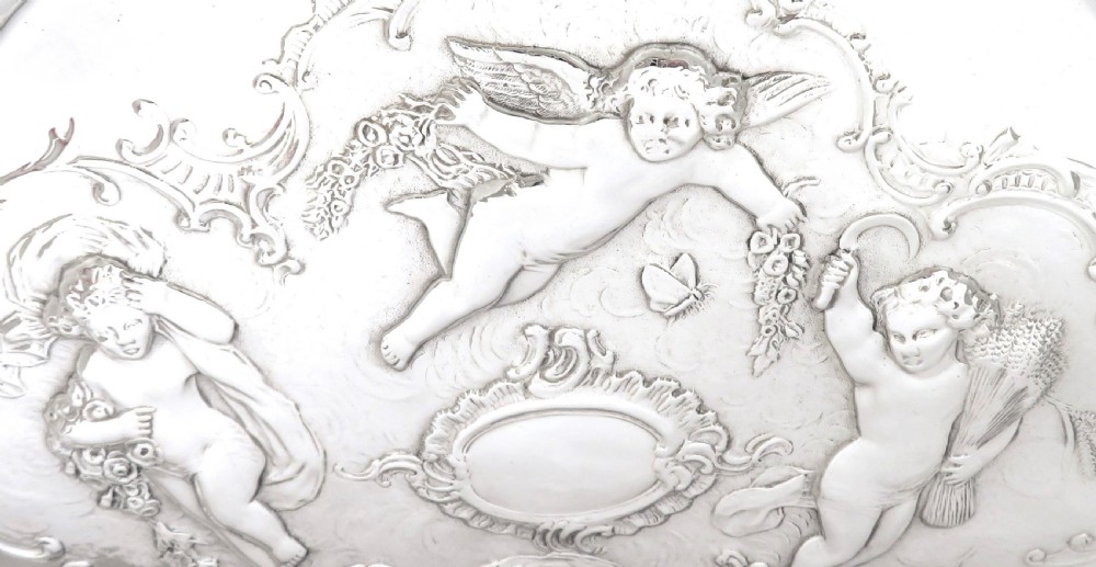 Antique Edwardian Sterling Silver 'Cherub' Dressing Tray 1904 View II