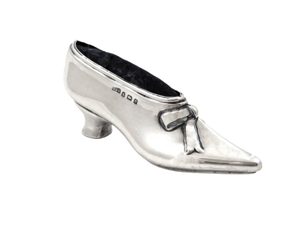 Antique Edwardian Sterling Silver Shoe Pin Cushion 1904 View VIII