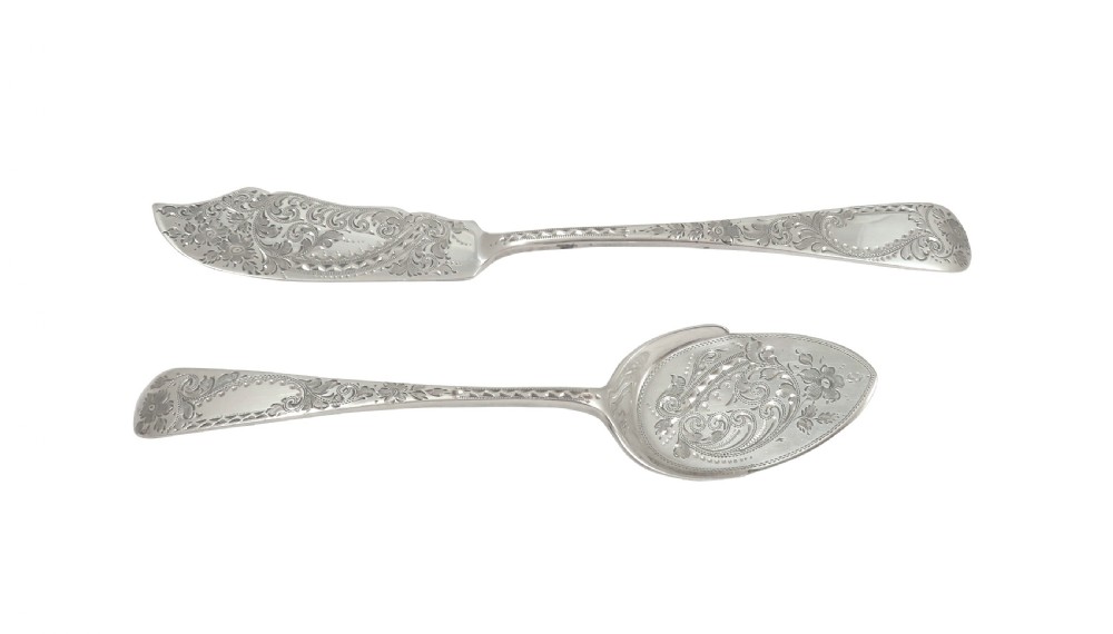 Antique Victorian Sterling Silver Jam Spoon & Butter Knife in Case 1899 View II