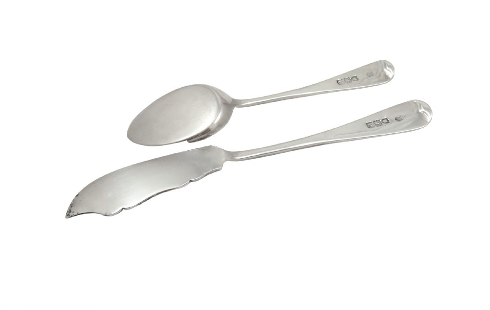 Antique Victorian Sterling Silver Jam Spoon & Butter Knife in Case 1899 View V