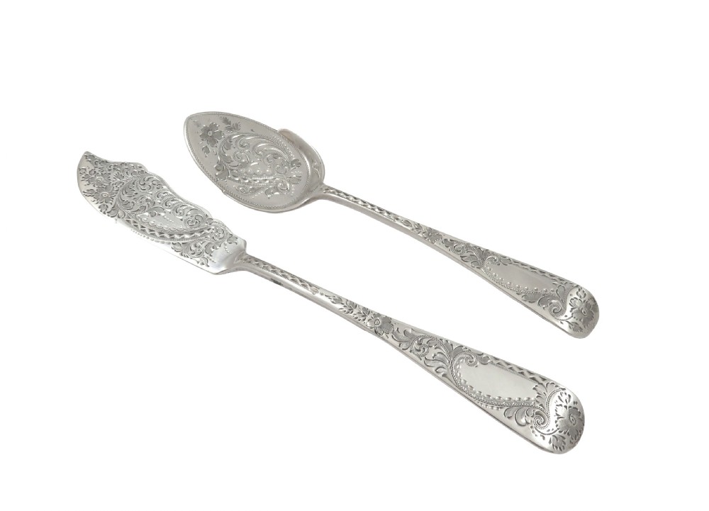 Antique Victorian Sterling Silver Jam Spoon & Butter Knife in Case 1899 View VII
