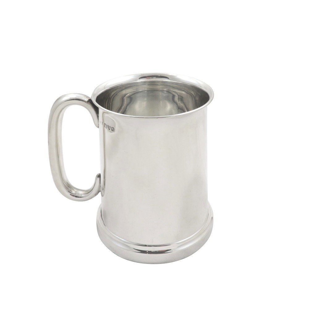 Antique Sterling Silver Pint Tankard / Mug with Glass Bottom 1933