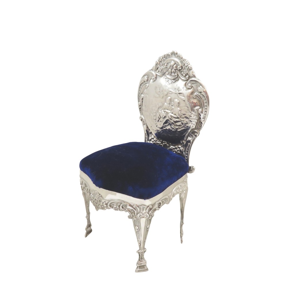 Antique Edwardian Sterling Silver Chair Pin Cushion with Lovers Scene 1902
