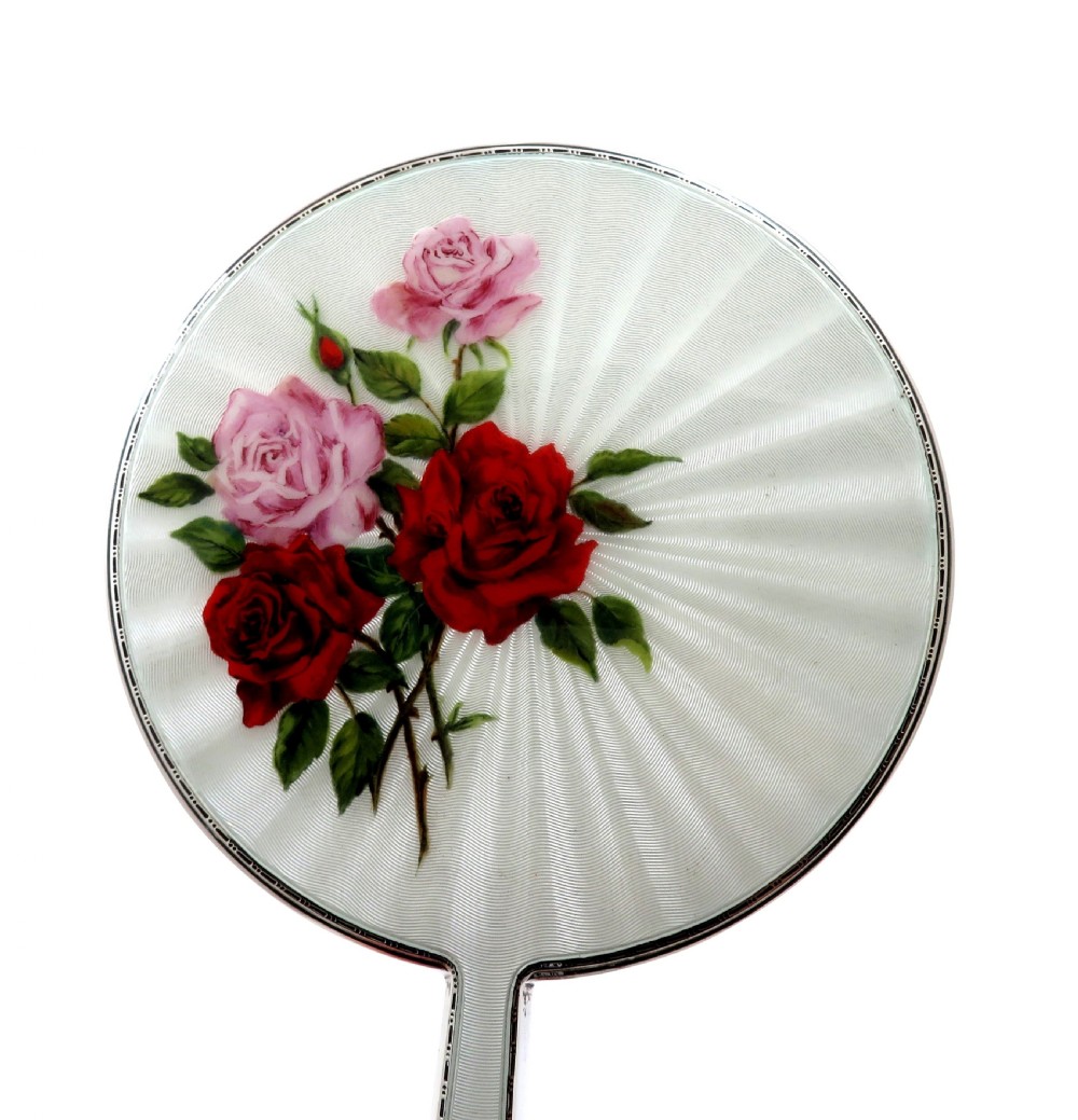 Vintage Sterling Silver & Hand Painted Roses Enamel Hand Mirror View III