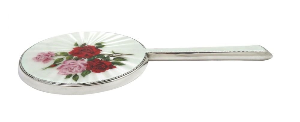 Vintage Sterling Silver & Hand Painted Roses Enamel Hand Mirror View IV