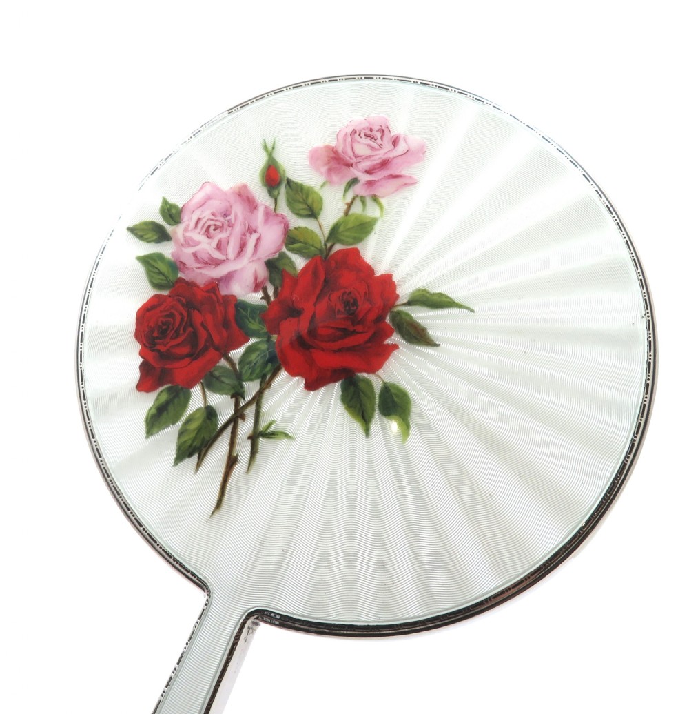 Vintage Sterling Silver & Hand Painted Roses Enamel Hand Mirror View VI
