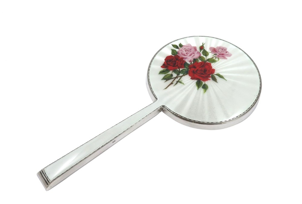 Vintage Sterling Silver & Hand Painted Roses Enamel Hand Mirror View IX