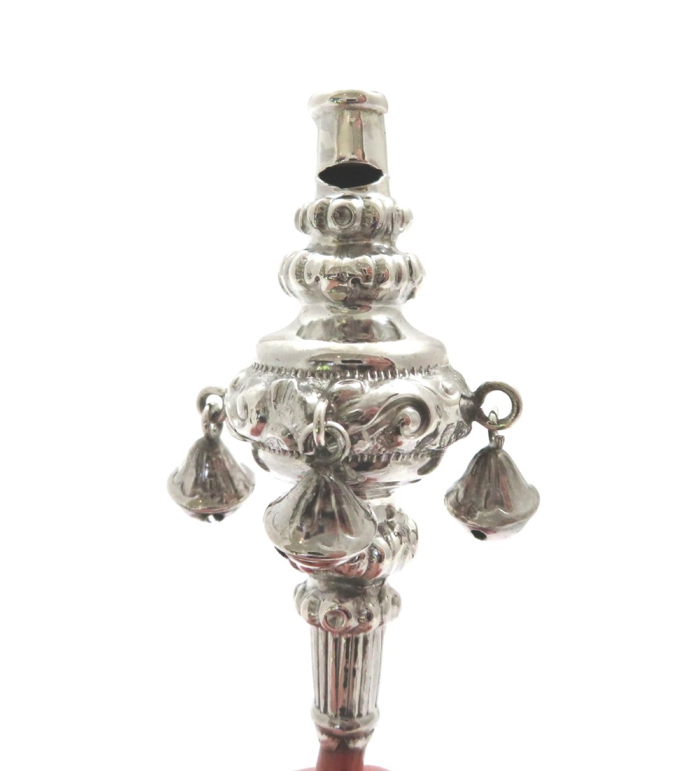 Antique Edwardian Sterling Silver Baby Rattle 1902 View II