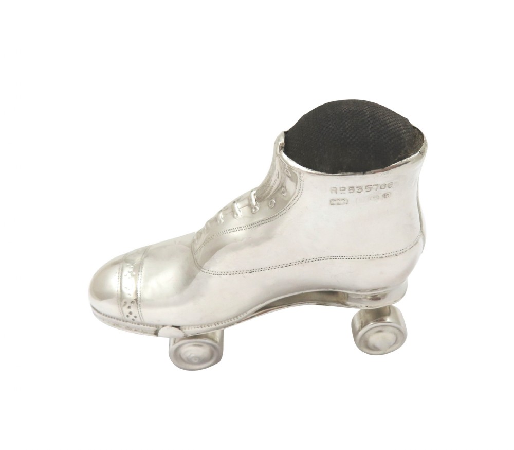 Antique Edwardian Sterling Silver Roller Skate Pin Cushion 1909 View IX