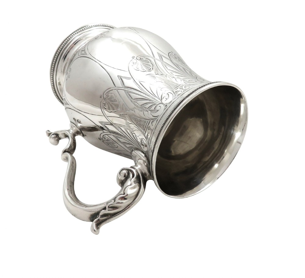 Antique Victorian Sterling Silver Pint Tankard / Mug - Exeter 1867 View III