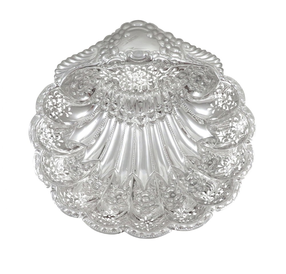 Antique Edwardian Sterling Silver Pierced Shell Dish 1906 View III
