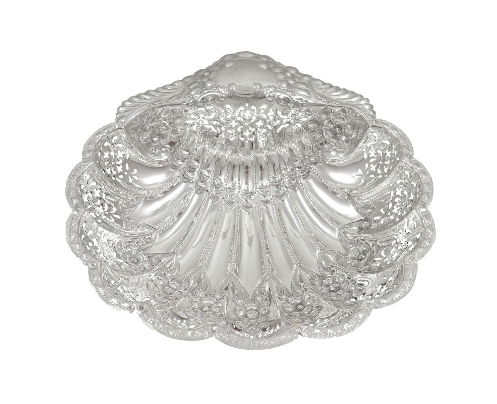 Antique Edwardian Sterling Silver Pierced Shell Dish 1906 View IX