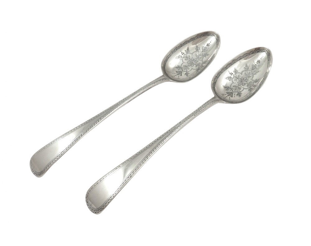 Pair of Antique Georgian Sterling Silver Serving Spoons in Case 1816 View III