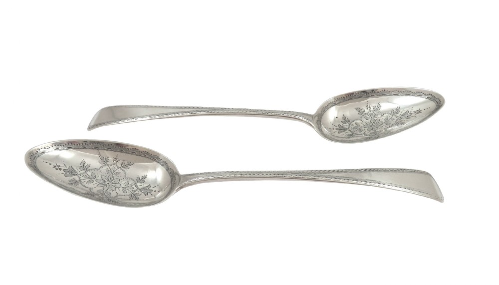Pair of Antique Georgian Sterling Silver Serving Spoons in Case 1816 View XIII