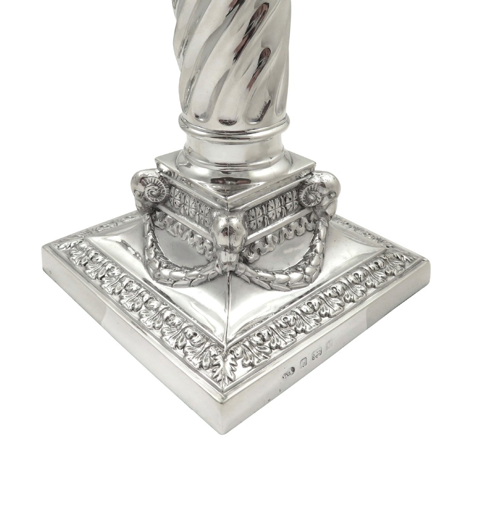 Pair of Antique Edwardian Sterling Silver 'Rams Head' Candlesticks 1902 View V