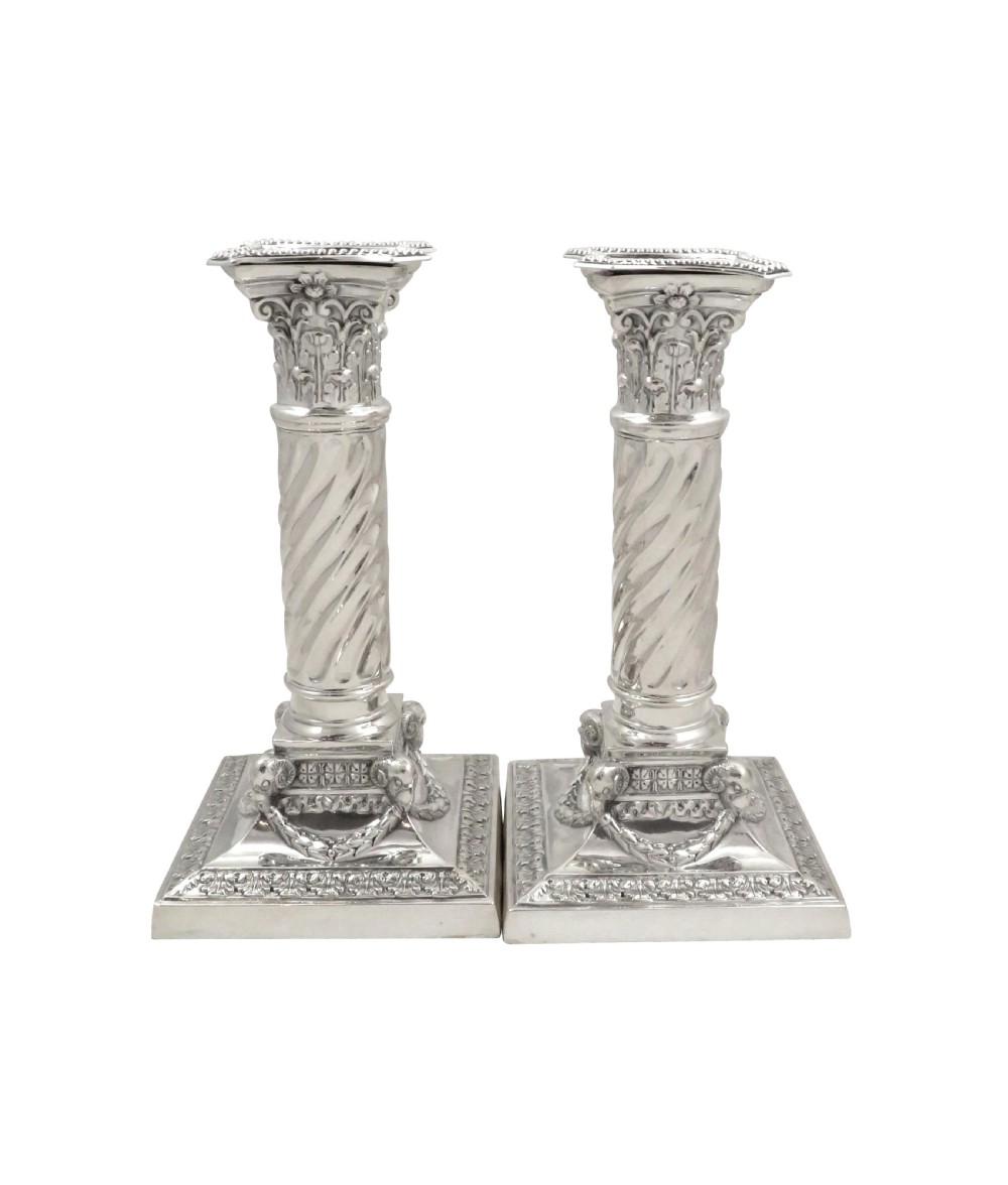 Pair of Antique Edwardian Sterling Silver 'Rams Head' Candlesticks 1902 View X