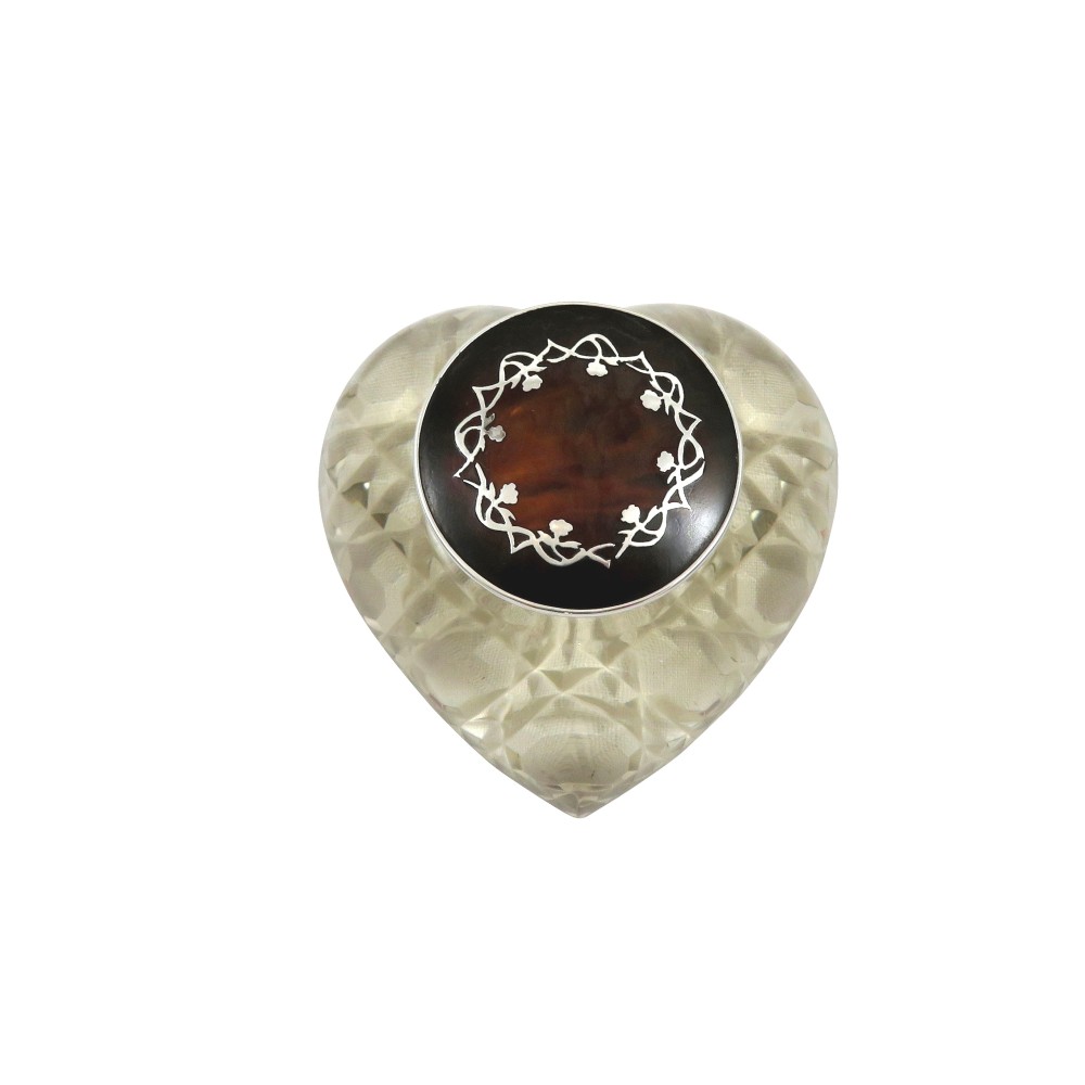 Antique Heart Shape Sterling Silver & Tortoiseshell Inkwell 1911