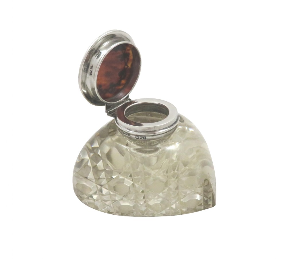 Antique Heart Shape Sterling Silver & Tortoiseshell Inkwell 1911 View III