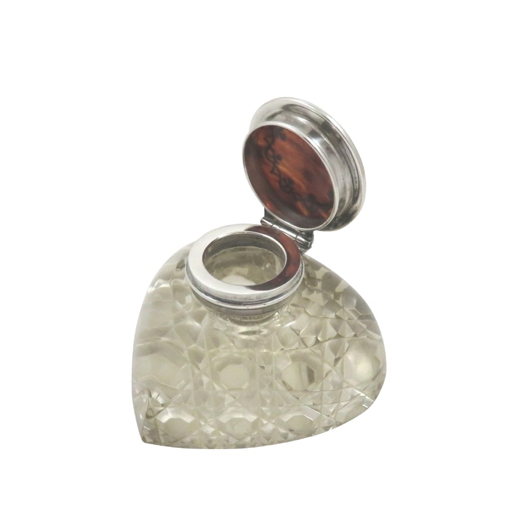 Antique Heart Shape Sterling Silver & Tortoiseshell Inkwell 1911 View IX