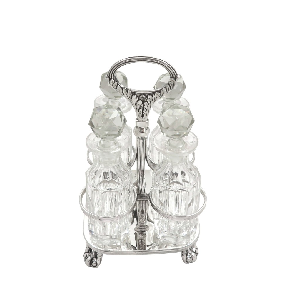 Antique Georgian Sterling Silver & Cut Glass Cruet Set 1812